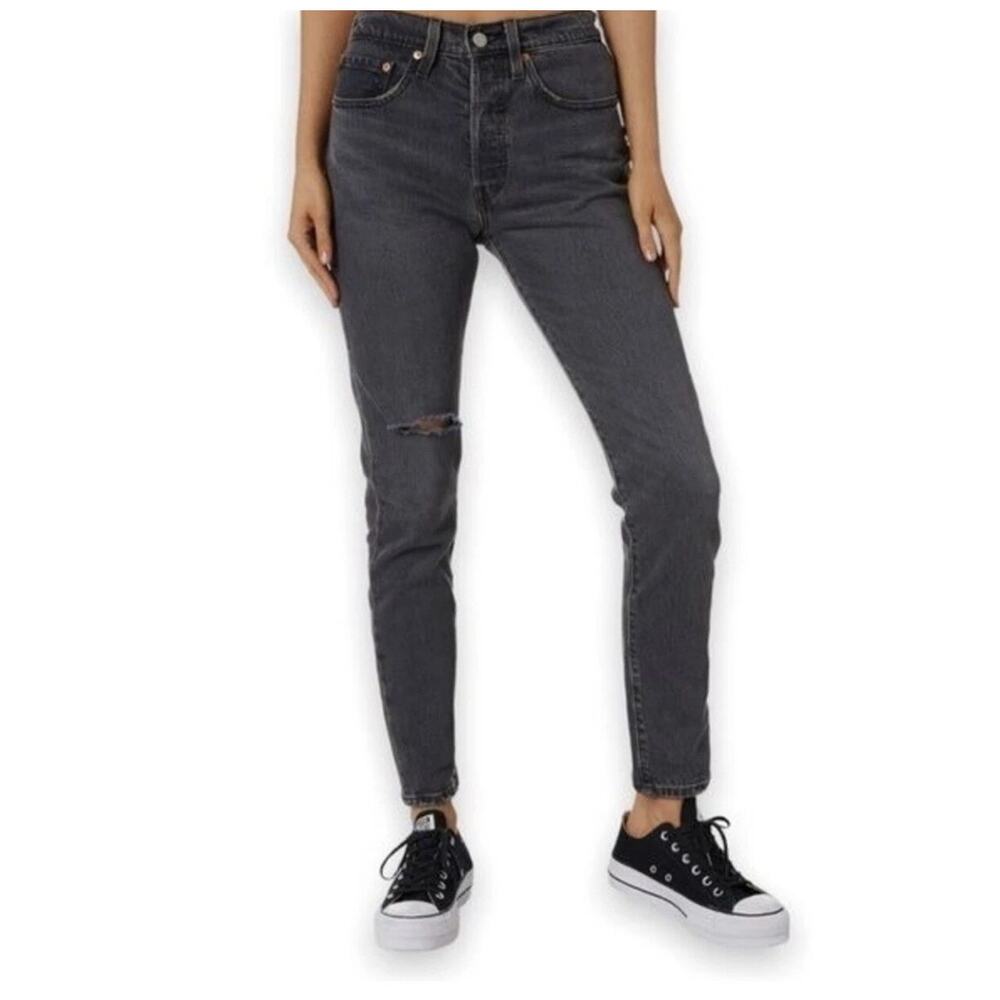 Levi's 501 Skinny Jeans Women's 25x28 Black Denim Distressed Casual Normcore